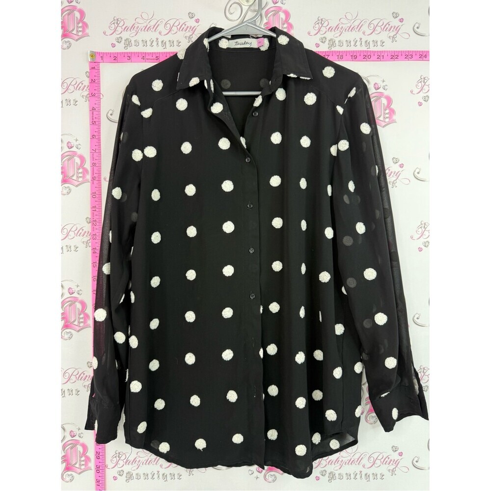 Tuesday blouse button up dotted  Polka Dot Button-Down Shirt - Black/White